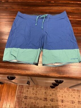 Patagonia Blue Swim Shorts with Mint Hem size 38 XL